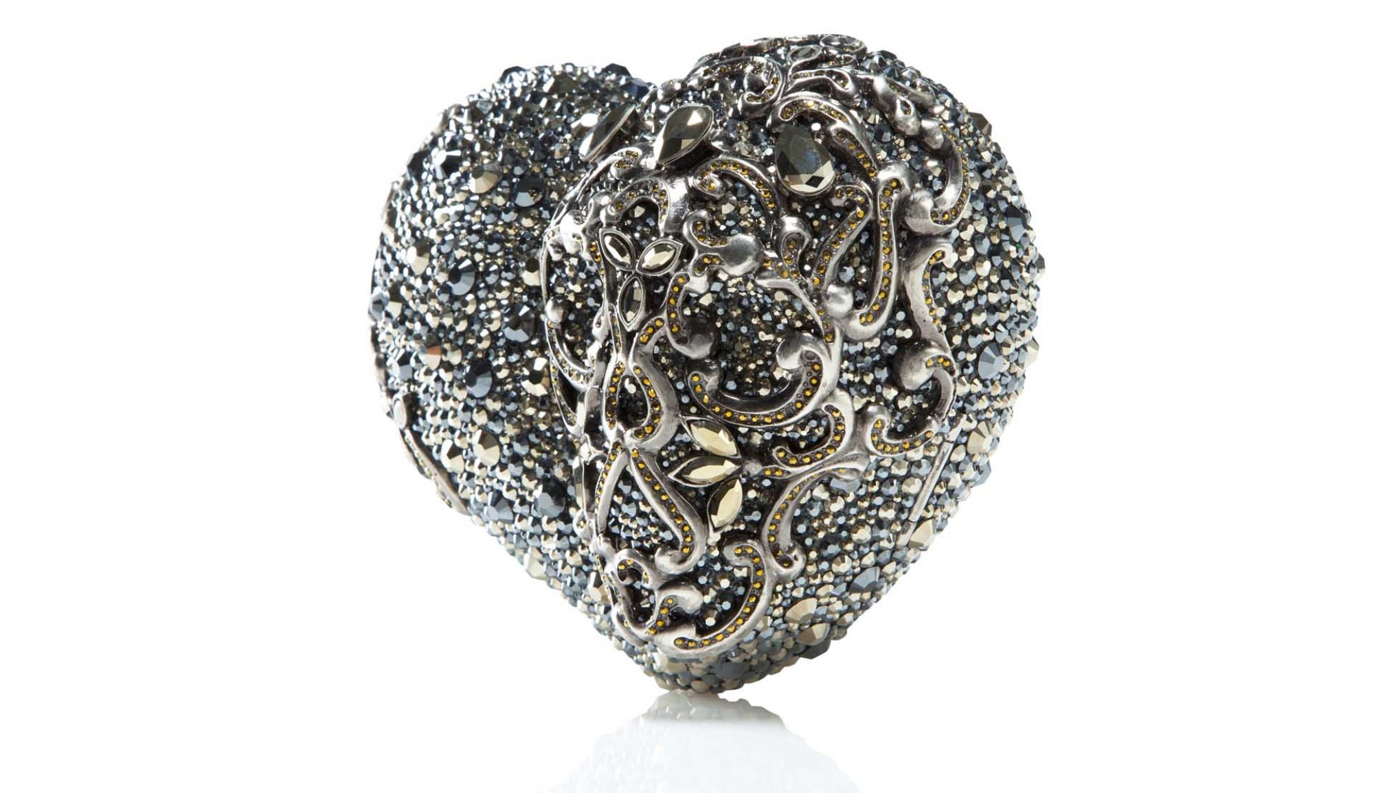 Heart Shaped gem and metal clutch purse